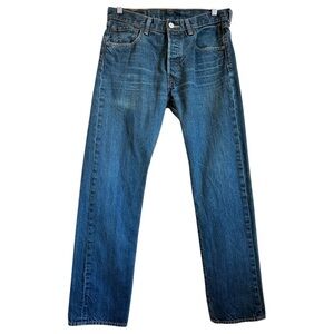 501 Levis Jeans Men W 30 L 30 Straight Blue Denim Cotton Button Fly Whiskering
